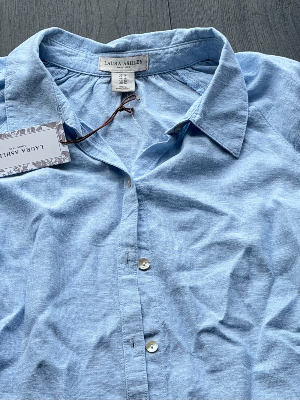Laura Ashley Light Blue Linen-Blend Button Front Shirt